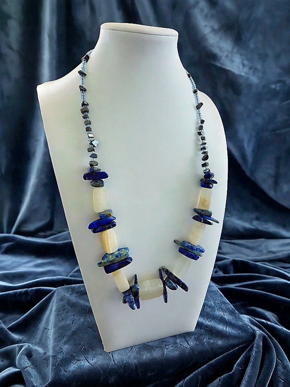 Handcrafted Lapi,Quartz & Hematite Semi-Precious Beaded Necklace